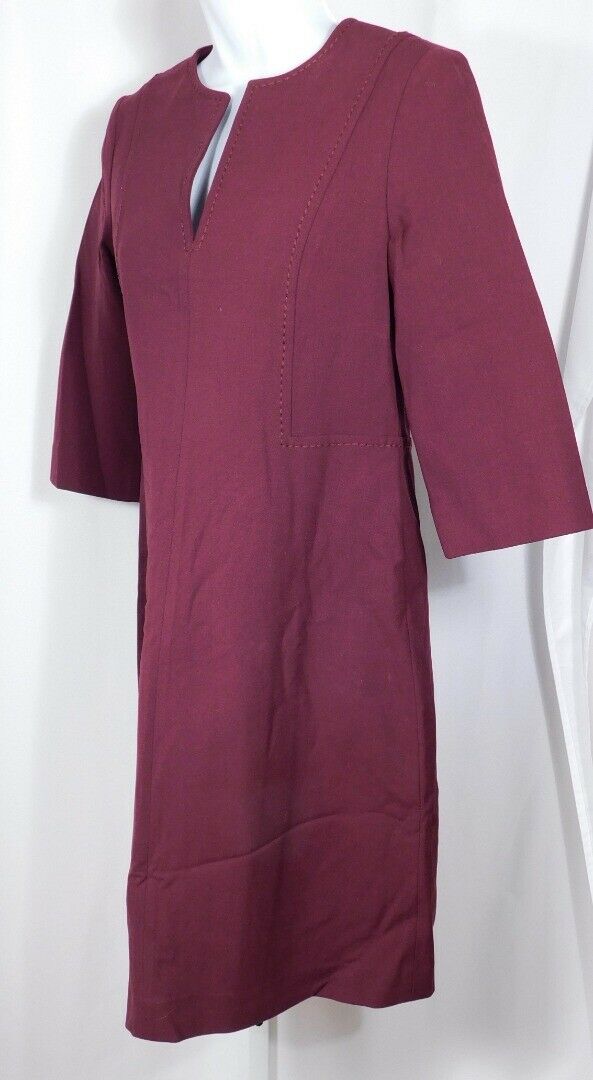 PIAZZA SEMPIONE Women's Merlot Wool V-Neck Sheath SS Dress Sz Italy 40/US 4