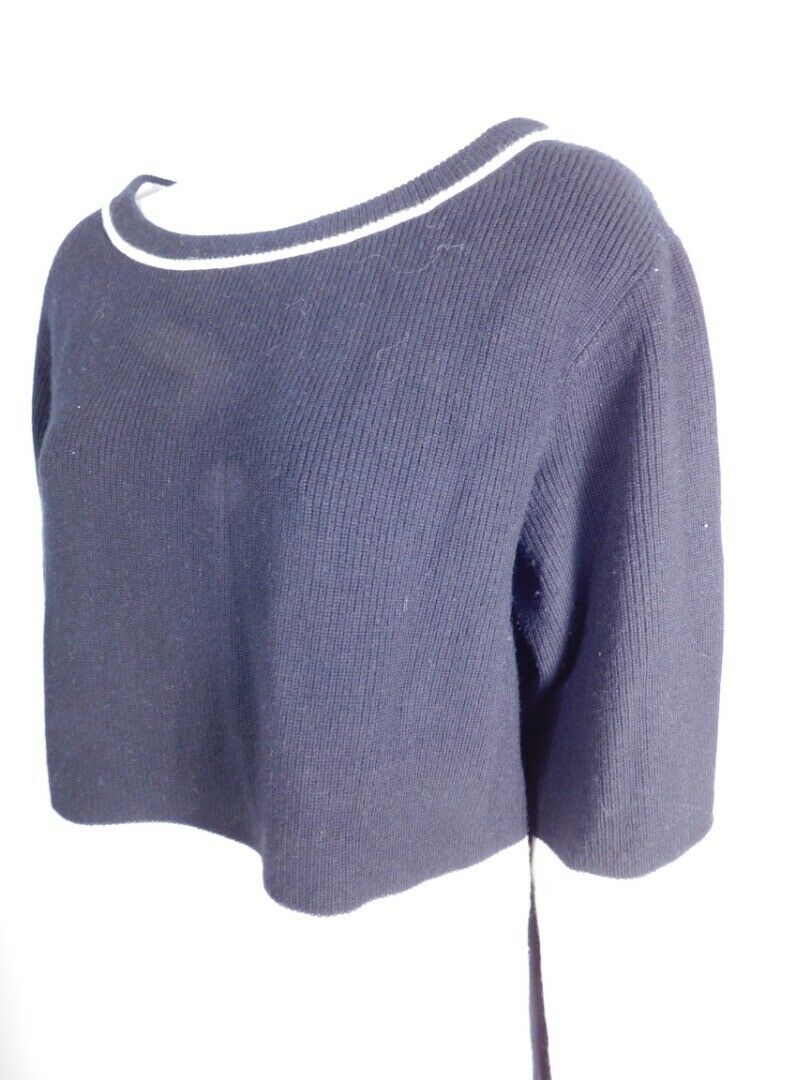 RAG & BONE JEAN Women's Black & Ivory Ribbed Soft Wool Scoop Neck Sweater Sz M - Image 2