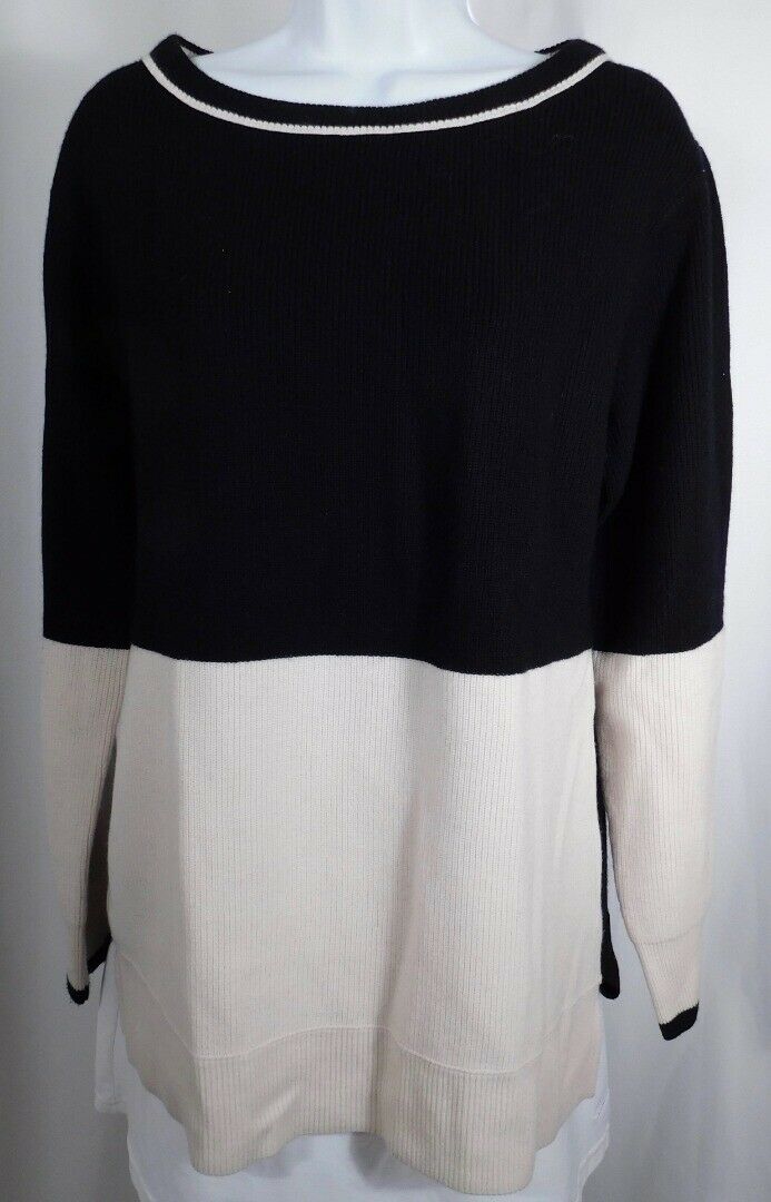 RAG & BONE JEAN Women's Black & Ivory Ribbed Soft Wool Scoop Neck Sweater Sz M - Image 3