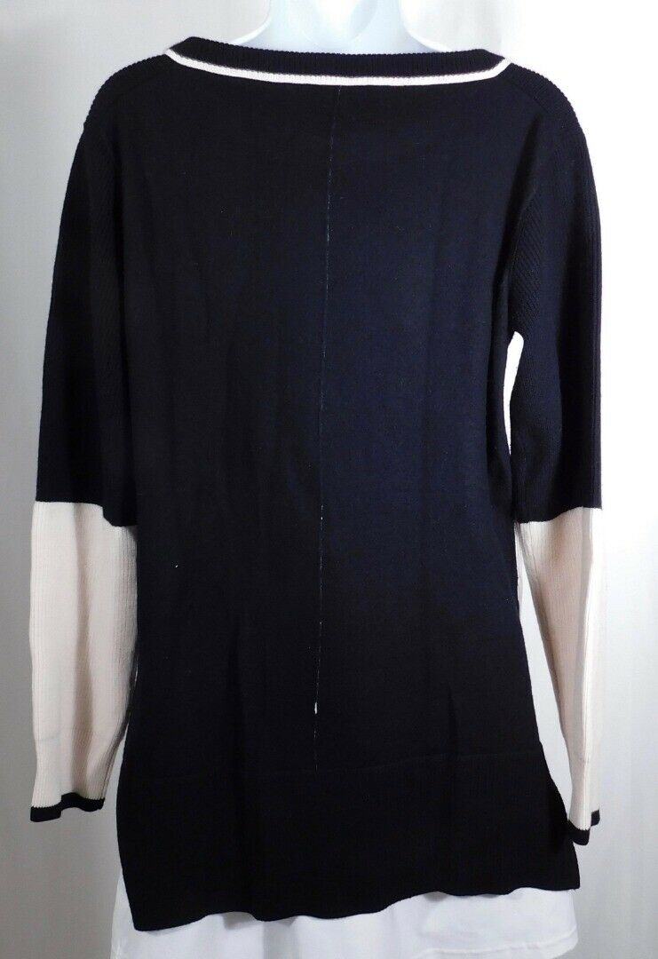 RAG & BONE JEAN Women's Black & Ivory Ribbed Soft Wool Scoop Neck Sweater Sz M - Image 5
