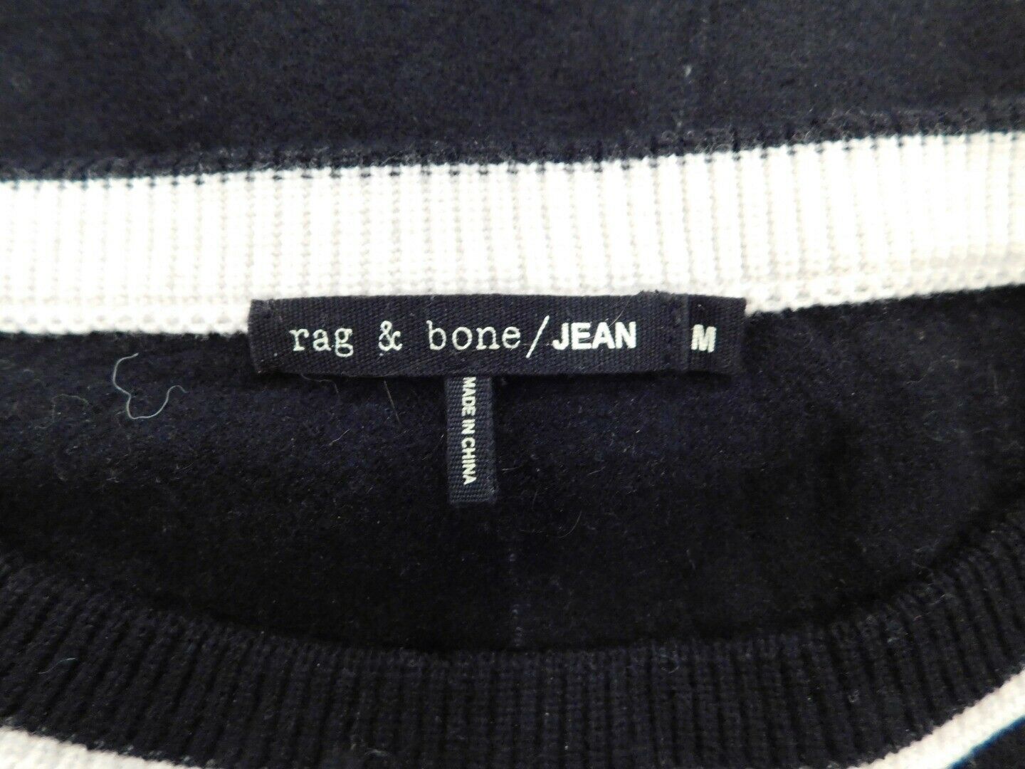 RAG & BONE JEAN Women's Black & Ivory Ribbed Soft Wool Scoop Neck Sweater Sz M - Image 6