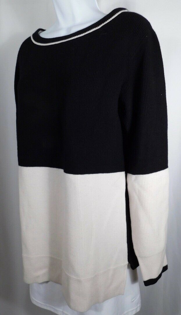 RAG & BONE JEAN Women's Black & Ivory Ribbed Soft Wool Scoop Neck Sweater Sz M