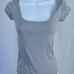 RALPH LAUREN Women's Gray Scoop Neck Short Sleeve Cotton Knit Blouse Sz S