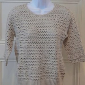 REISS Women's Tan Loose Knit 3/4 Sleeve Cotton Sweater Sz S