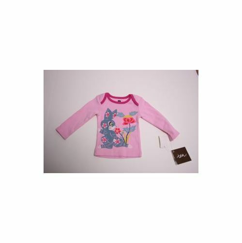 TEA NWT "Eastern Pop Baby Outfit" LS Pink T Shirt & Floral Teal Pant Sz 0-3mo - Image 3