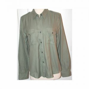 THEORY Olive Safari Inspired Button Front Women's Cotton Shirt Sz M