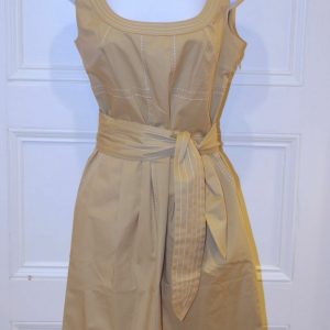 TORY BURCH Tan Sleeveless Scoop Neck Pleated Belted Cotton Stretch Dress Sz 4