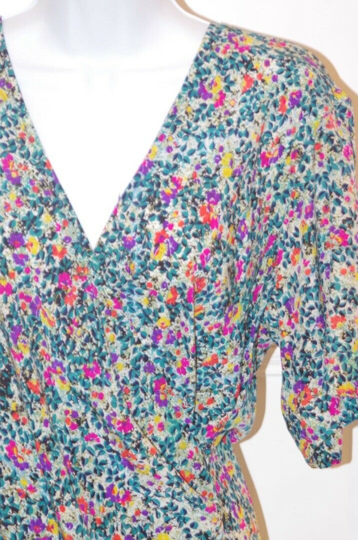 VINTAGE PIANOFORTE DI MAXMARA Green Floral V-Neck Short Sleeve Dress Sz 6/42 - Image 3