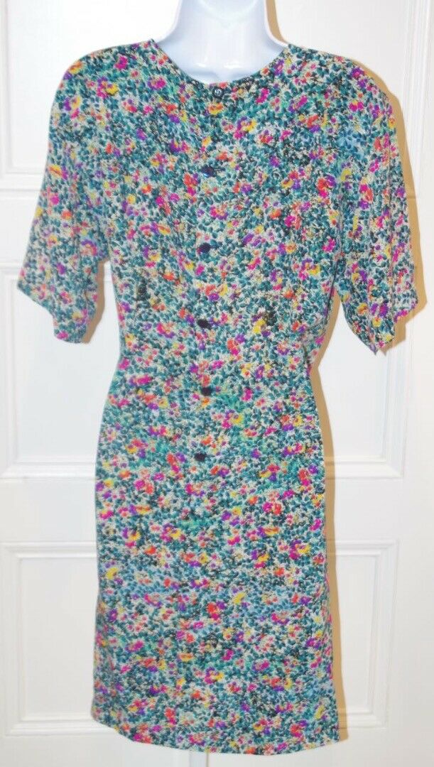 VINTAGE PIANOFORTE DI MAXMARA Green Floral V-Neck Short Sleeve Dress Sz 6/42 - Image 5