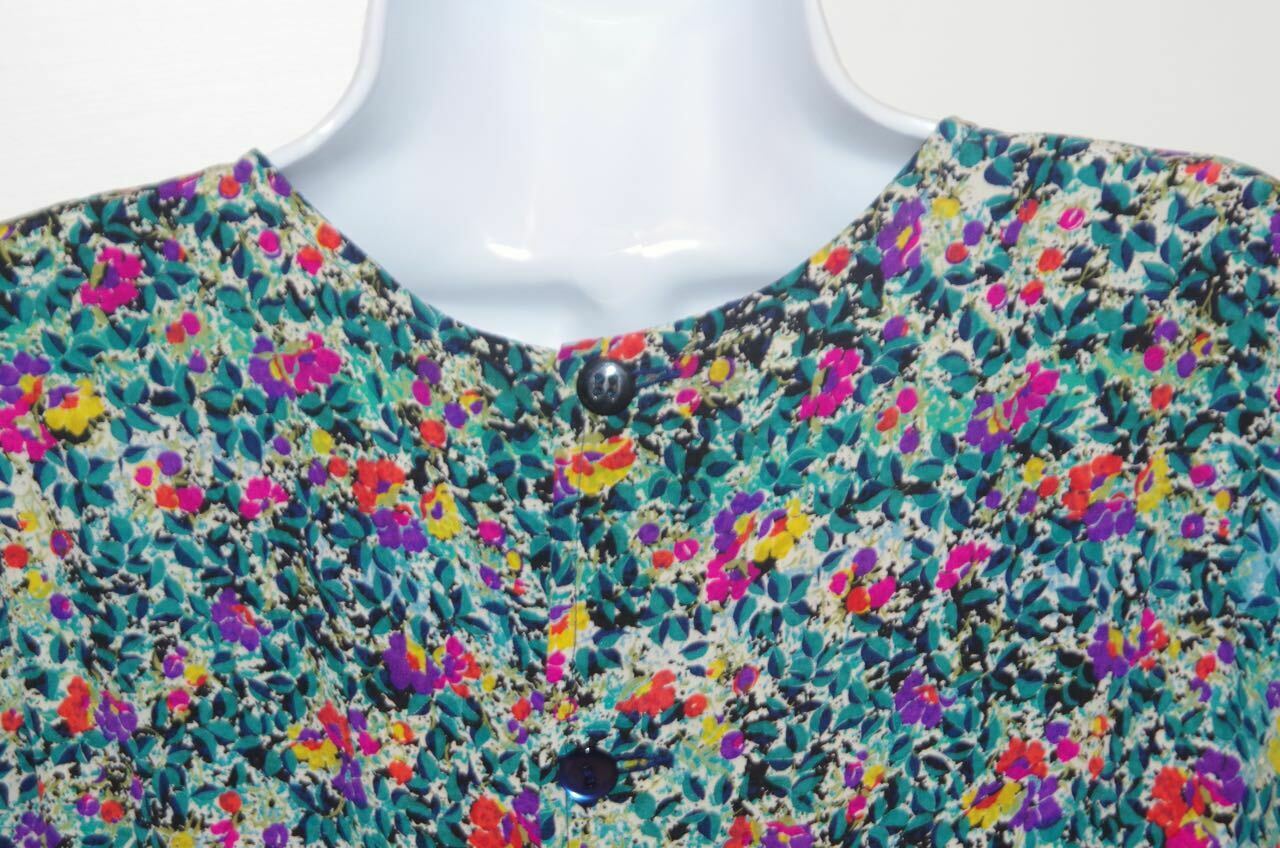VINTAGE PIANOFORTE DI MAXMARA Green Floral V-Neck Short Sleeve Dress Sz 6/42 - Image 6
