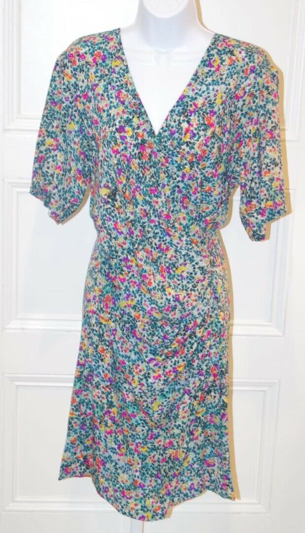 VINTAGE PIANOFORTE DI MAXMARA Green Floral V-Neck Short Sleeve Dress Sz 6/42