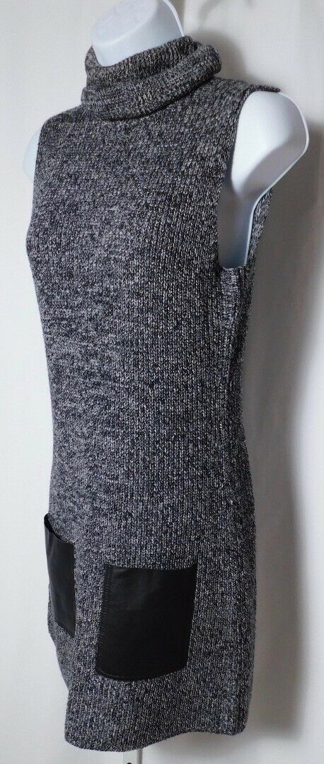WORTH NEW YORK Women's Black White Marled Sleeveless Turtleneck JumperDress Sz S