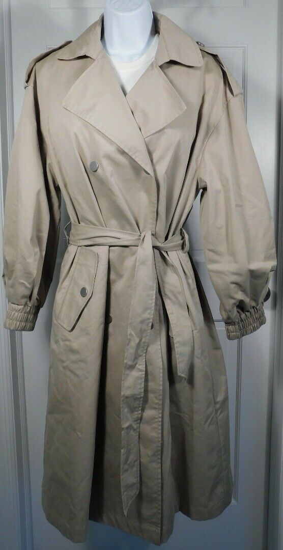 ZARA Women's Sand Cotton Blend Elastic Cuffs Snap Front Trench Coat Jacket Sz S - Image 3
