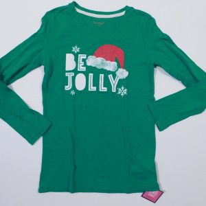 CAT & JACK Girls Green "Be Jolly" Long Sleeved T-Shirt Top Sz L (10-12)