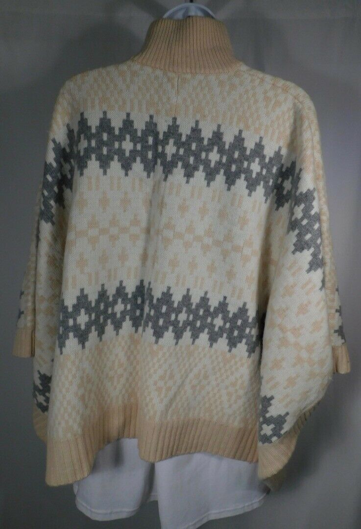 CENTRAL PARK WEST Women's Beige Gray Ivory Mock Neck Boxy Cape Sweater Sz S - Image 6