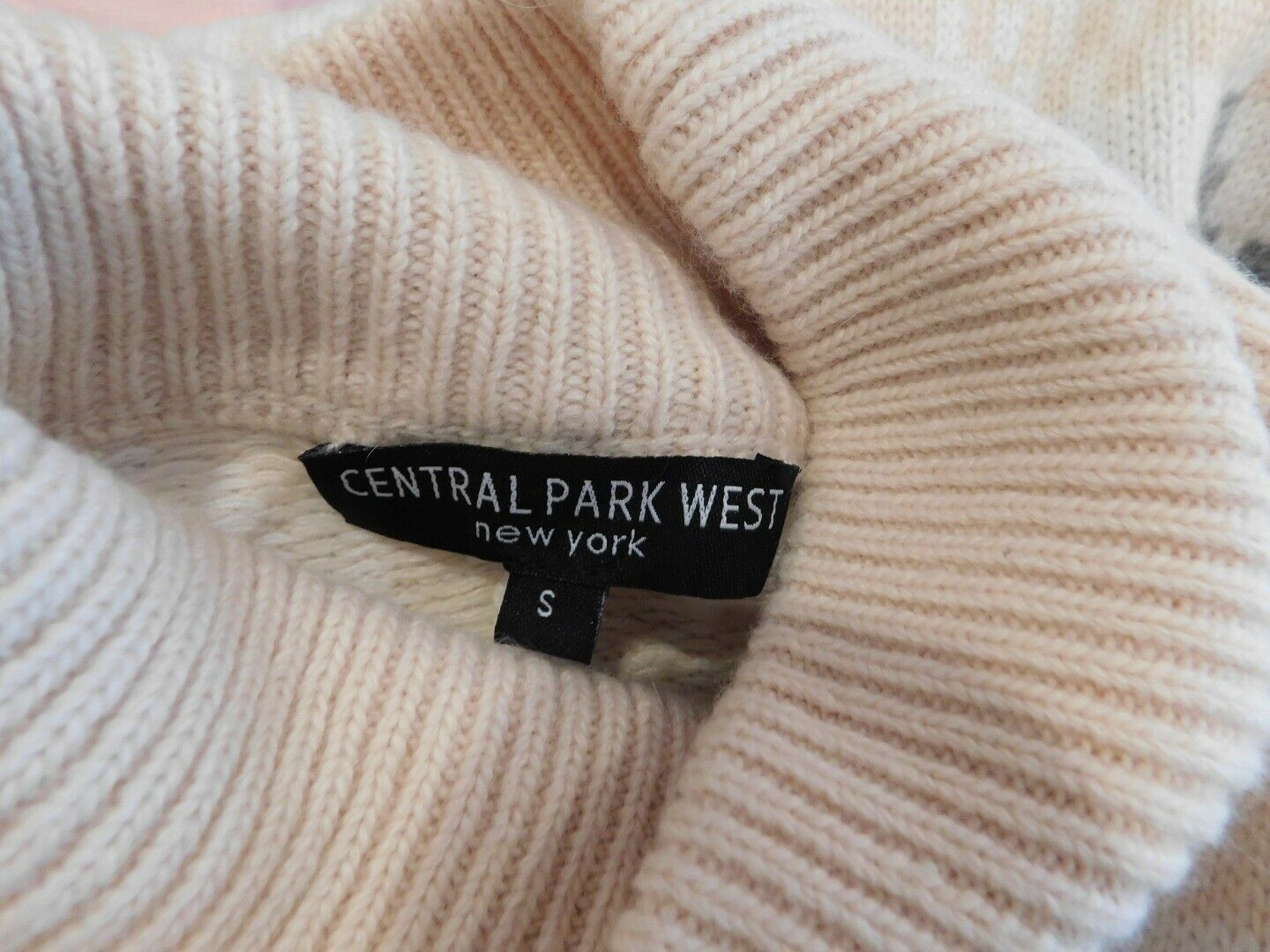 CENTRAL PARK WEST Women's Beige Gray Ivory Mock Neck Boxy Cape Sweater Sz S - Image 7