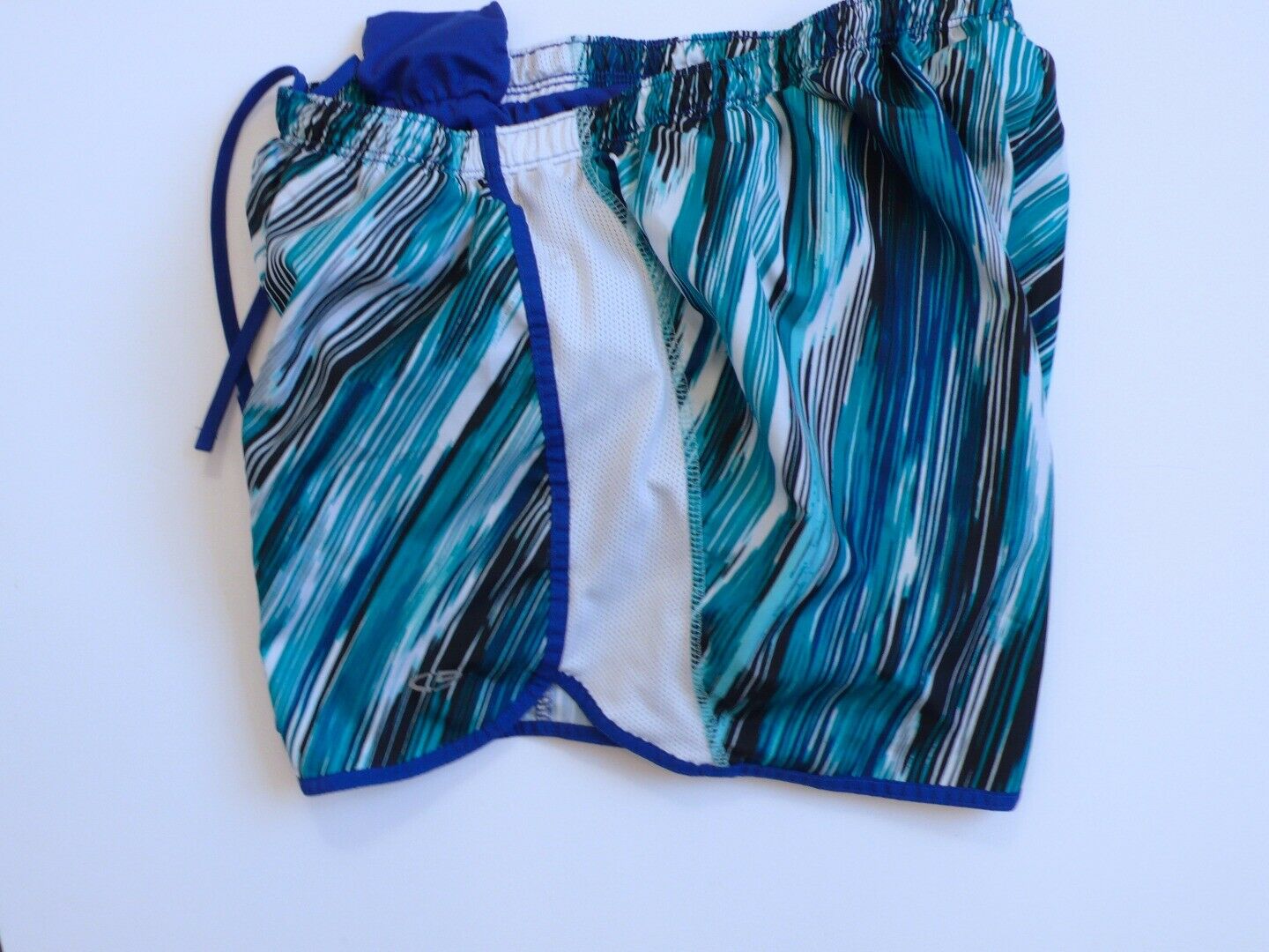 CHAMPION Women's Blue Teal White Striped Running Shorts Sz S - Image 5