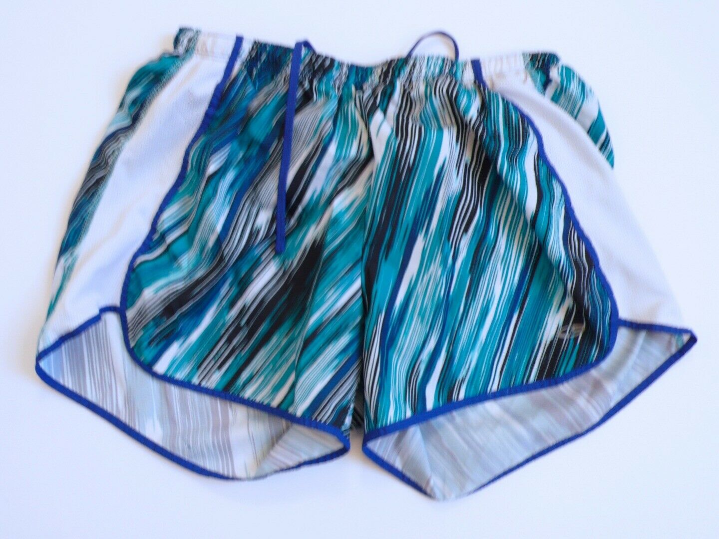 CHAMPION Women's Blue Teal White Striped Running Shorts Sz S