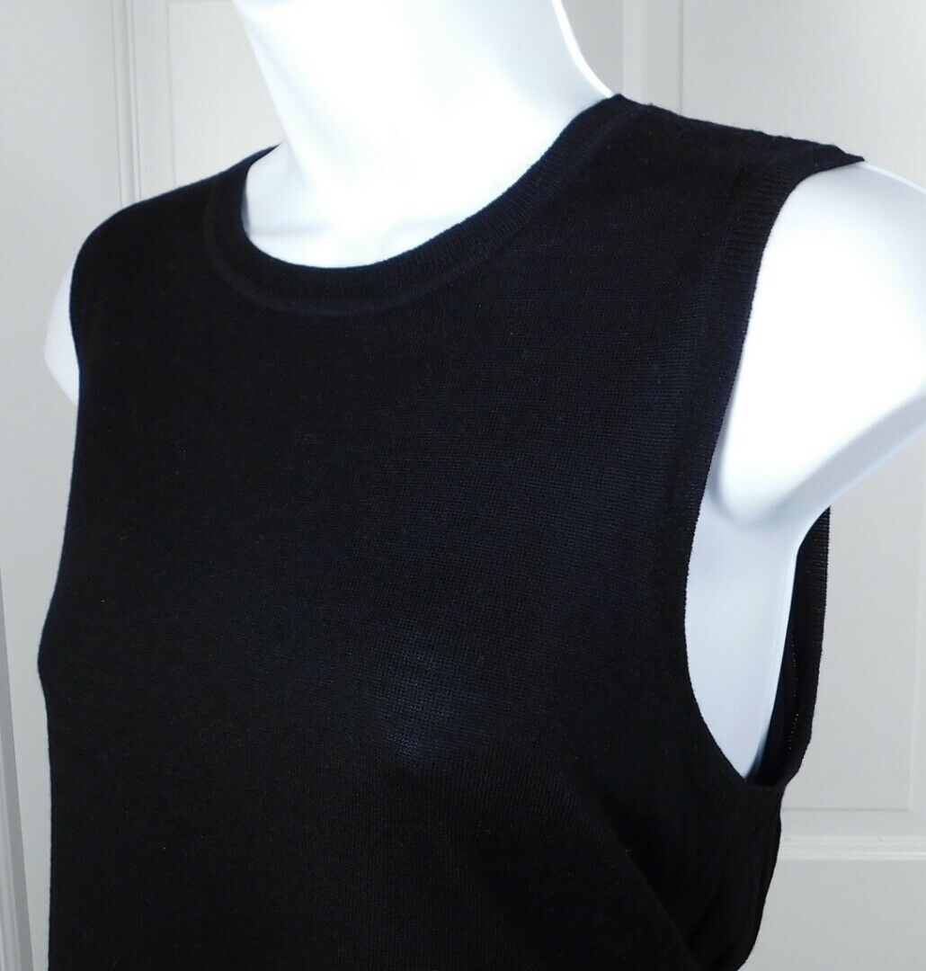 CLUB MONACO Women's Black Wool Ribbed Back Self Belt Sleeveless Sweater Sz S/P - Image 4