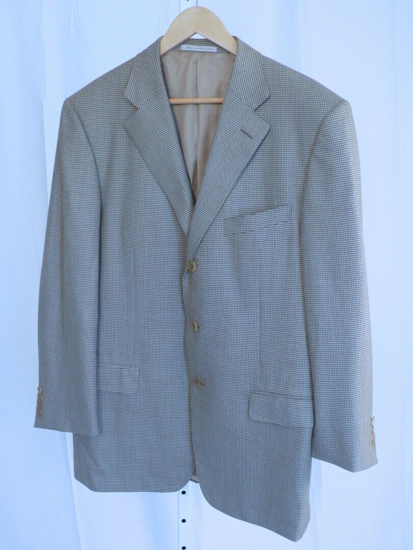 ERMENEGILDO ZEGNA Tan Pale Aqua Brown Plaid 3 Btn Wool Sports Coat Sz 44L ($2400