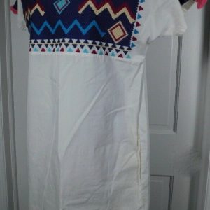 FIGUE NWT Women's Ivory Short Slvd Embroidered Penelope Shift Dress Sz XS $395