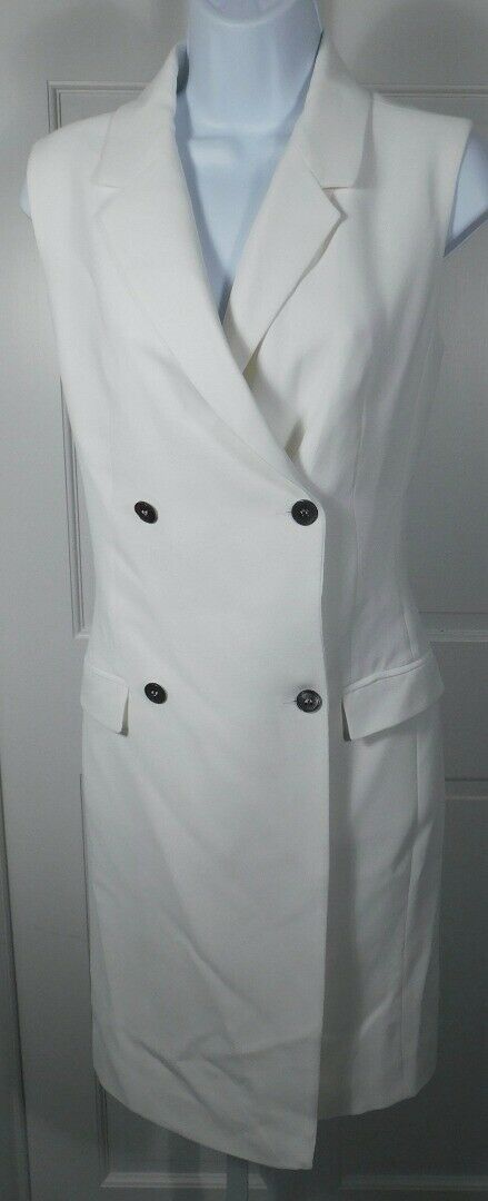 IRIS & INK Women's Ivory Double Breasted Sleeveless Tuxedo Dress Sz 4 (UK 8) ($225) - Image 3