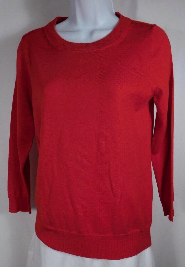 J CREW Women's Bright Red Long Sleeve Thin Merino Wool Scoop Neck Sweater Sz S - Image 3