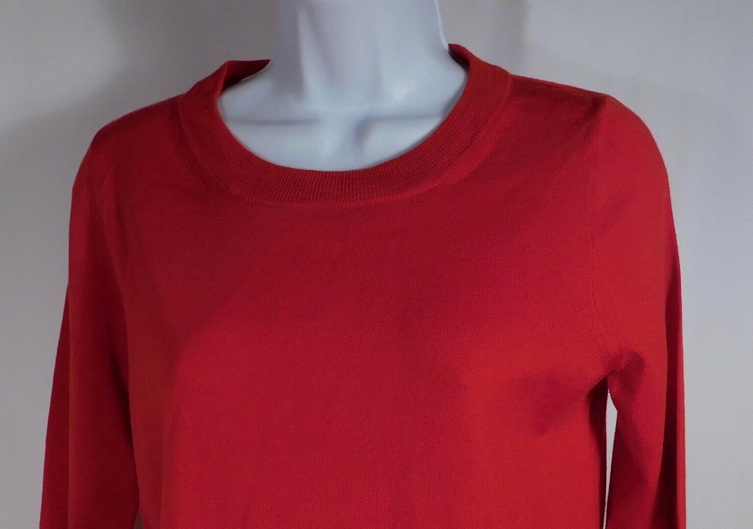 J CREW Women's Bright Red Long Sleeve Thin Merino Wool Scoop Neck Sweater Sz S - Image 4