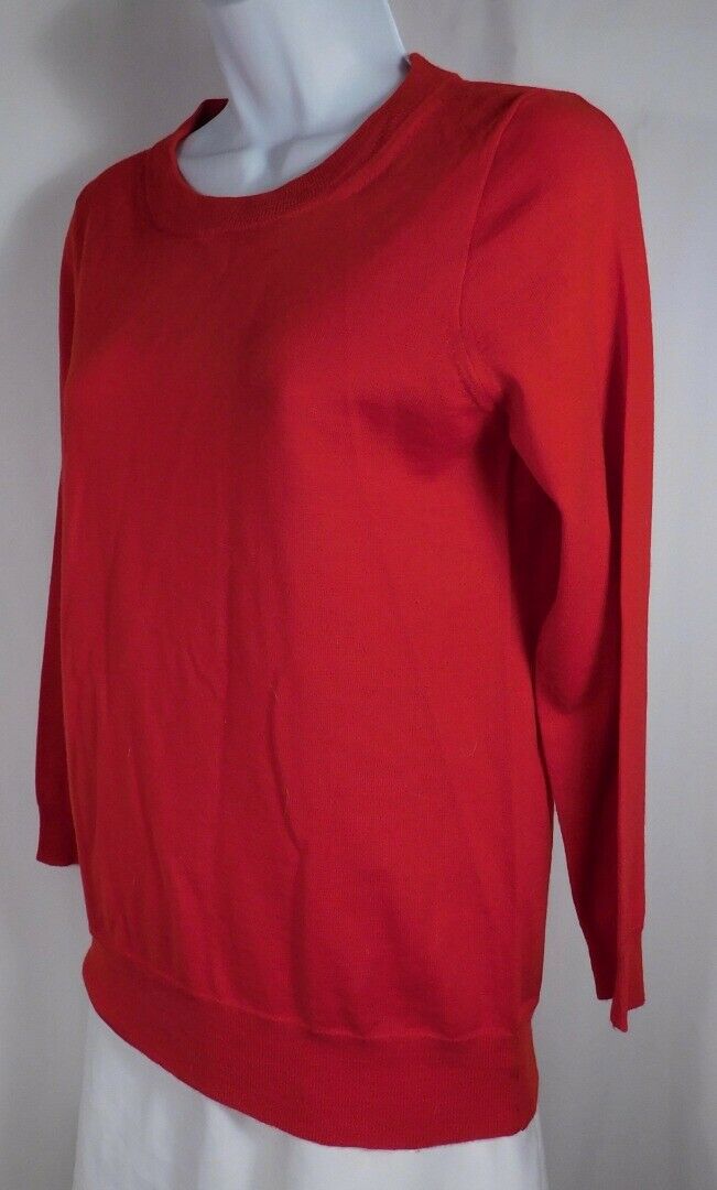 J CREW Women's Bright Red Long Sleeve Thin Merino Wool Scoop Neck Sweater Sz S