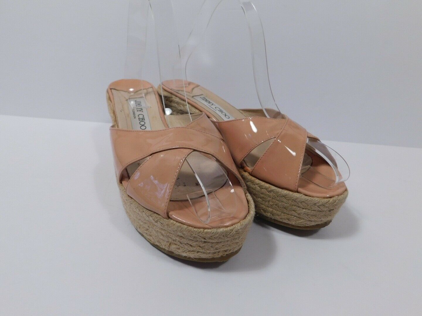 JIMMY CHOO Women's Tan Patent Leather Espadrille Wedge Sandal Sz 39 - Image 3