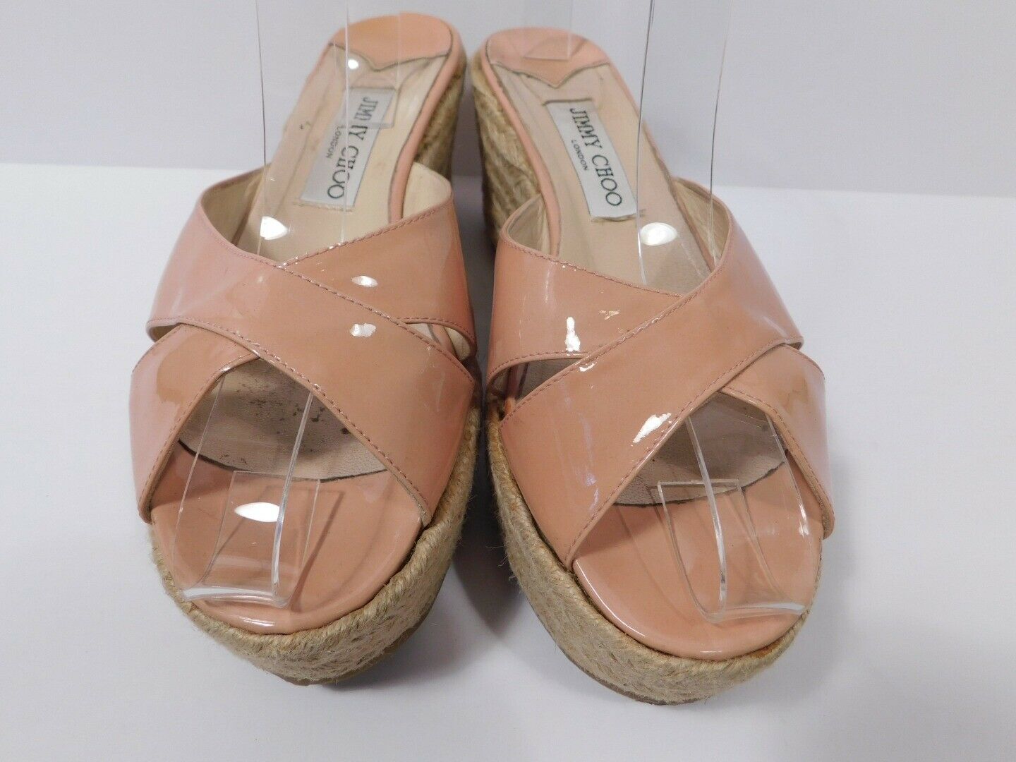 JIMMY CHOO Women's Tan Patent Leather Espadrille Wedge Sandal Sz 39 - Image 4