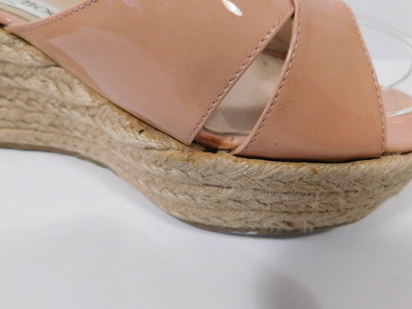 JIMMY CHOO Women's Tan Patent Leather Espadrille Wedge Sandal Sz 39 - Image 7