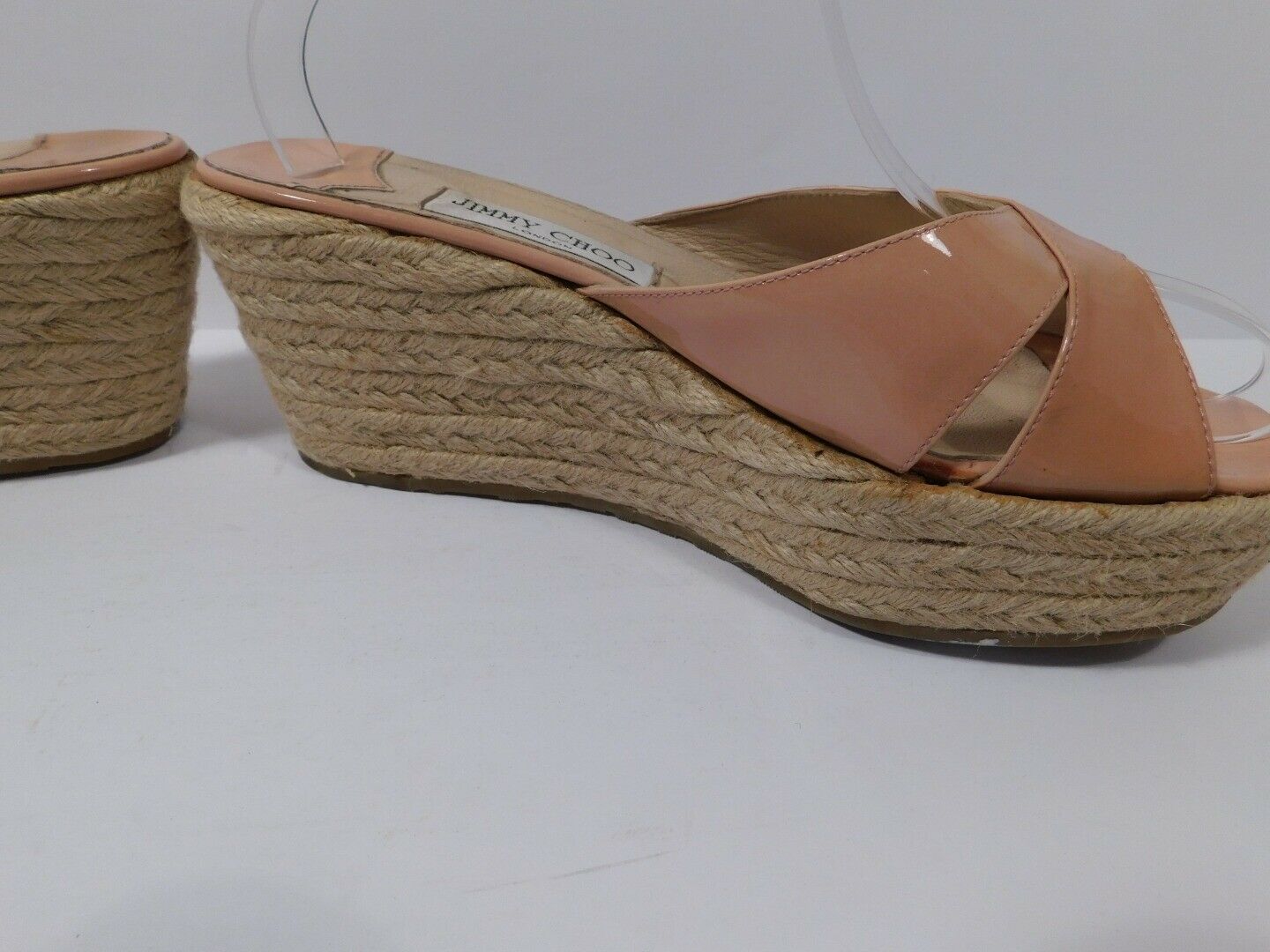 JIMMY CHOO Women's Tan Patent Leather Espadrille Wedge Sandal Sz 39 - Image 8