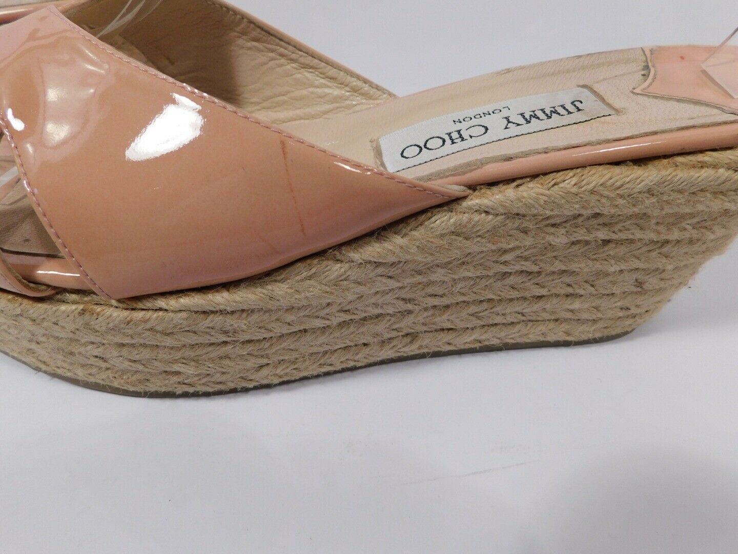 JIMMY CHOO Women's Tan Patent Leather Espadrille Wedge Sandal Sz 39 - Image 9