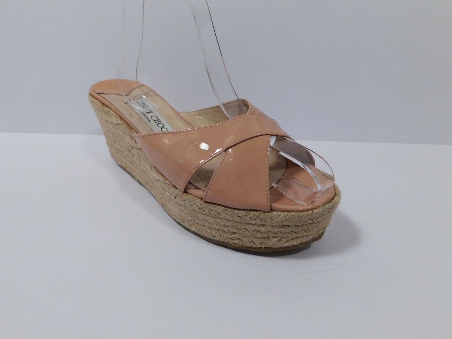 JIMMY CHOO Women's Tan Patent Leather Espadrille Wedge Sandal Sz 39