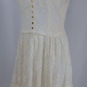 JUICY COUTURE Cream Cotton Lace Spaghetti Strap Gold Tone Button Dress Sz 4
