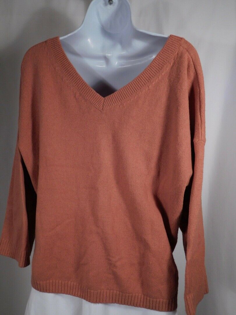 MADEWELL Women's Salmon Cotton Blend V-Front & Back Sweater Sz M - Image 6