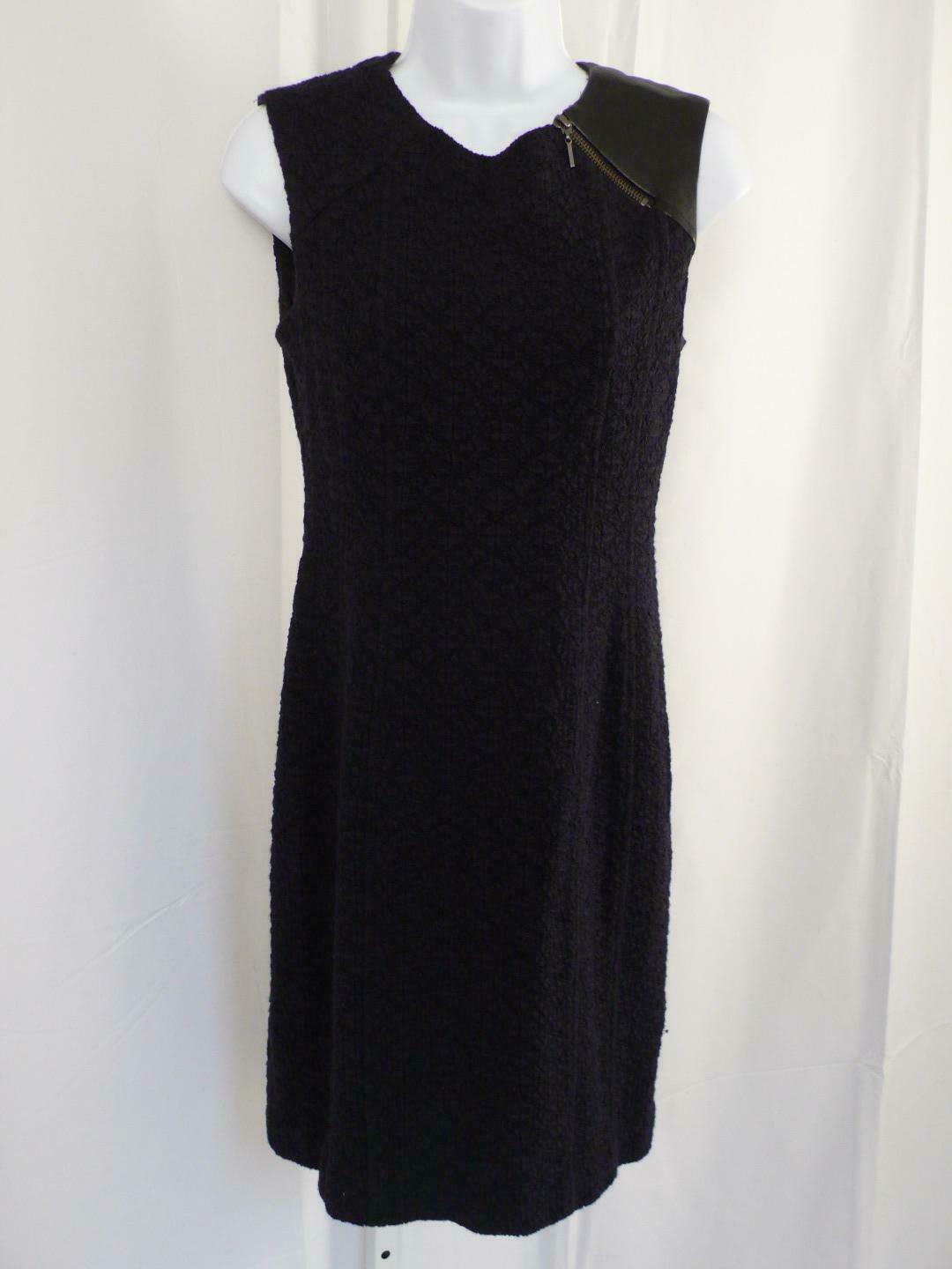 NANETTE LEPORE Black Knit Leather Shoulder Exposed Back Zip Shift Dress Sz 4 - Image 4