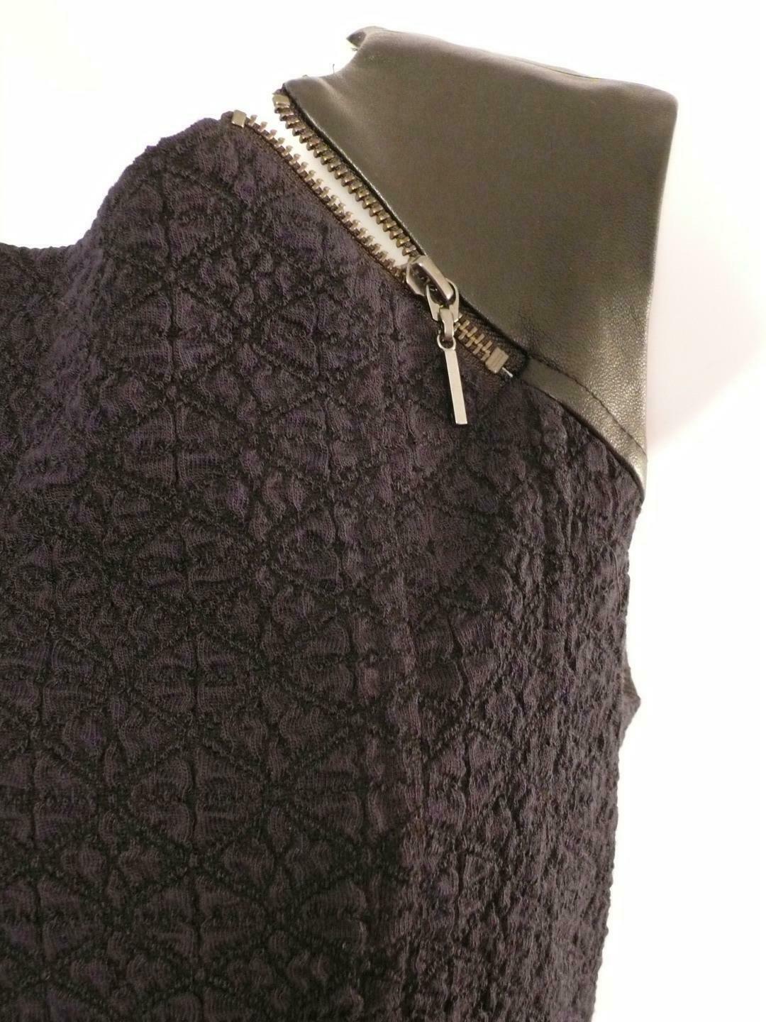 NANETTE LEPORE Black Knit Leather Shoulder Exposed Back Zip Shift Dress Sz 4 - Image 6