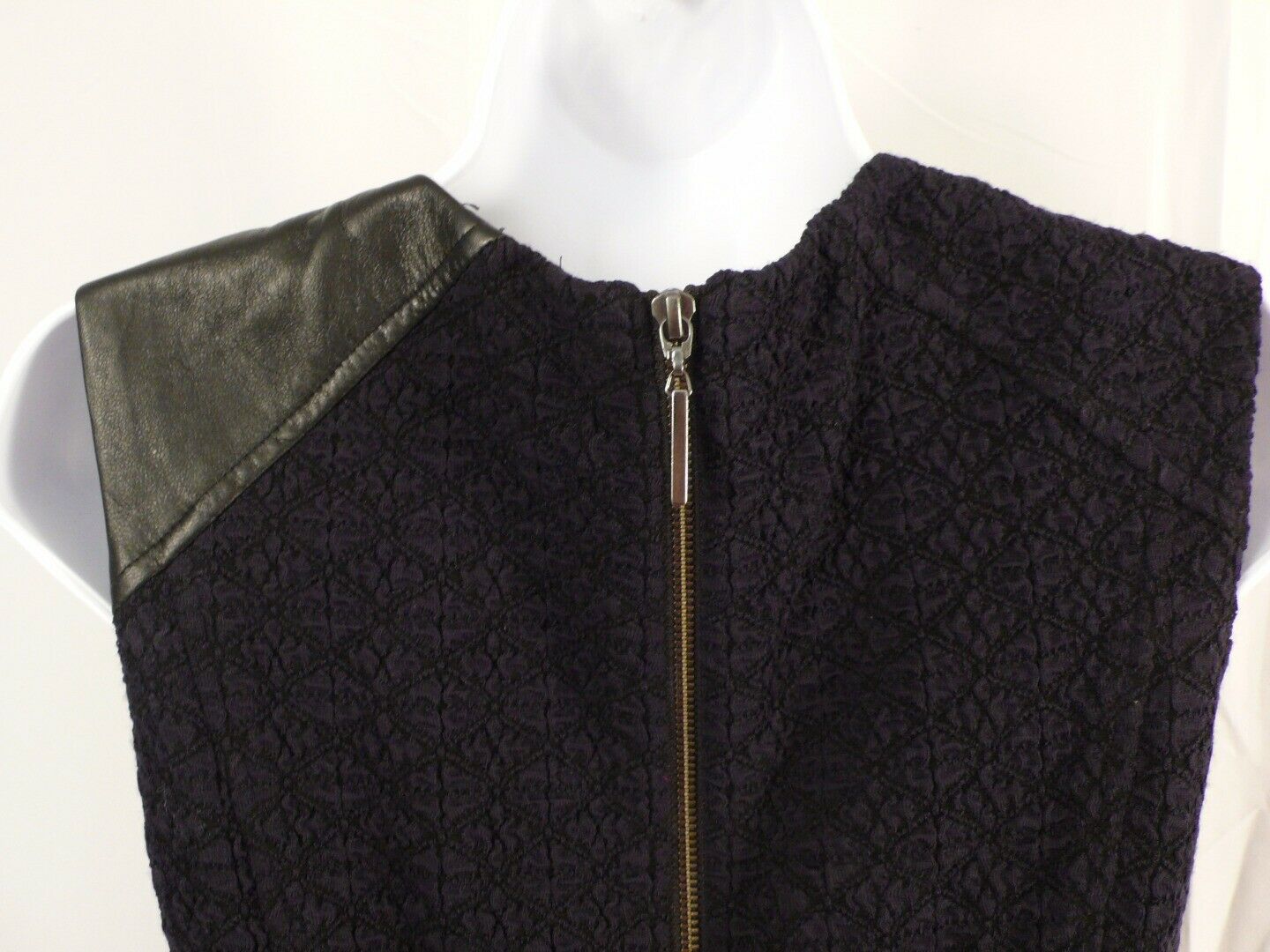 NANETTE LEPORE Black Knit Leather Shoulder Exposed Back Zip Shift Dress Sz 4 - Image 8