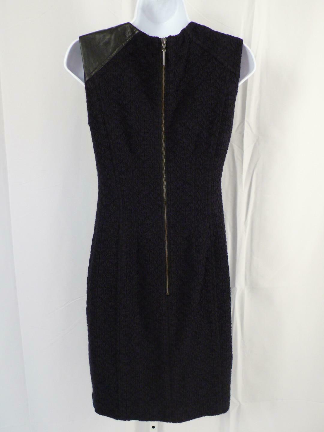 NANETTE LEPORE Black Knit Leather Shoulder Exposed Back Zip Shift Dress Sz 4 - Image 9