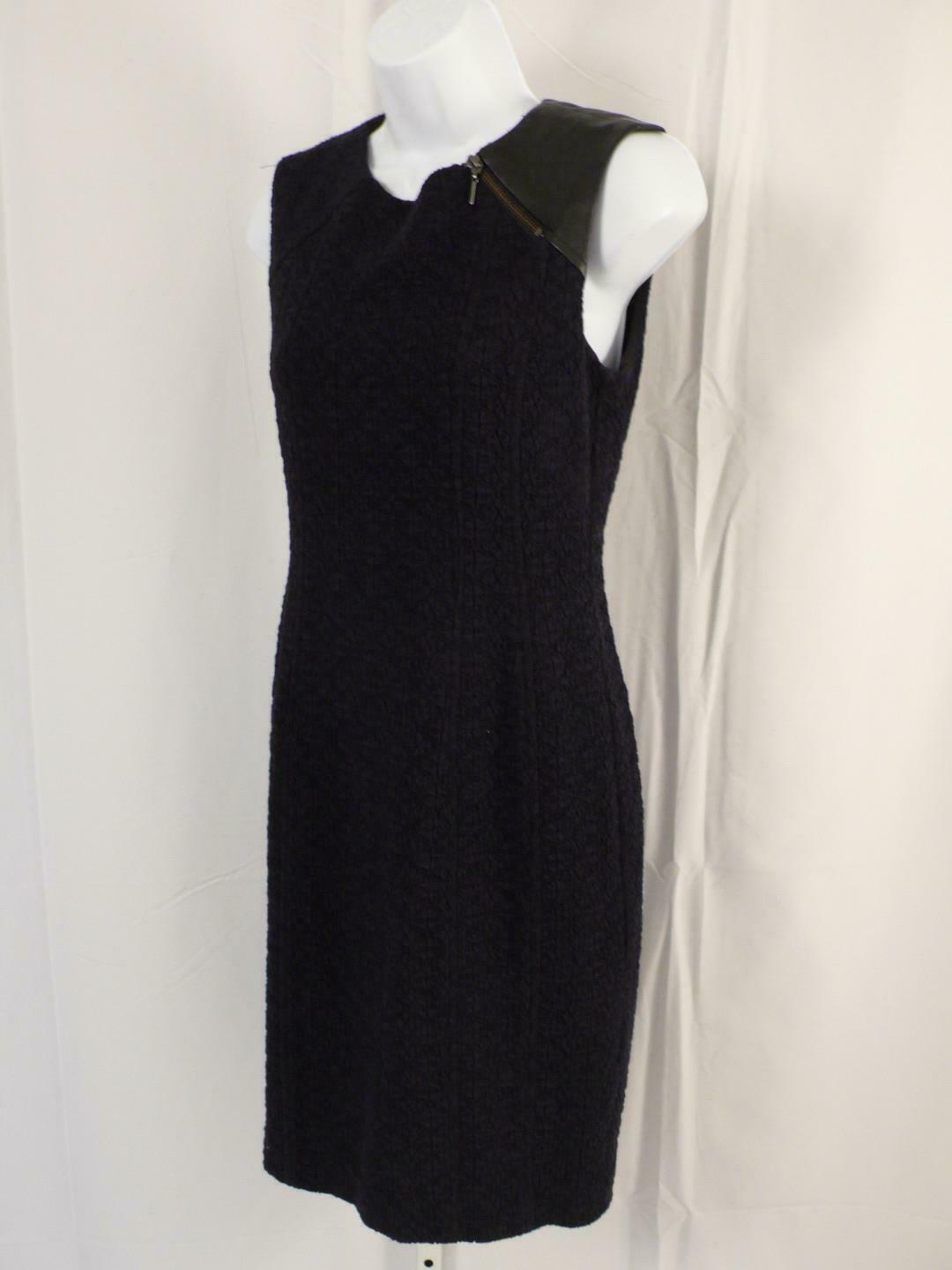 NANETTE LEPORE Black Knit Leather Shoulder Exposed Back Zip Shift Dress Sz 4