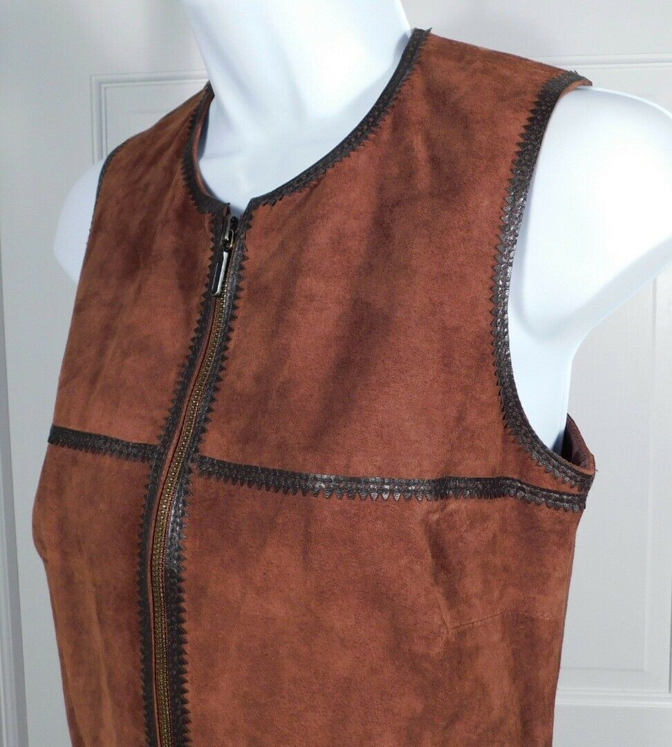 NICOLE MILLER ARTELIER Women's Brown Suede Leather Trim Sleeveless Dress Sz S - Image 4