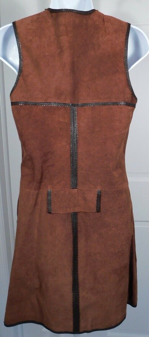 NICOLE MILLER ARTELIER Women's Brown Suede Leather Trim Sleeveless Dress Sz S - Image 5