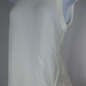 PAIGE Women's Ivory Cotton Crochet Back Sleeveless Sweater Sz M