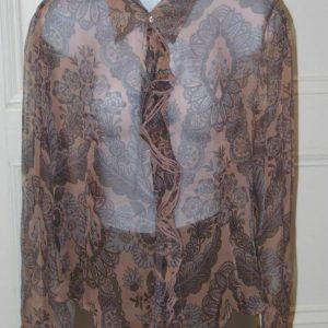 PHILIPPE ADES Women's Floral Sheer Silk Ruffled Buttoned Front Blouse Sz L