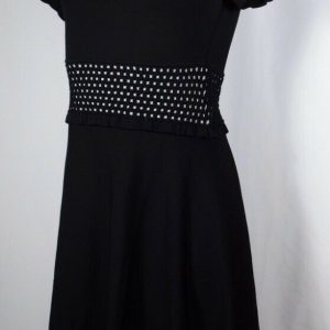 SHOSHANNA Black Knit White Dots Short Sleeve Scoop Neck A-Line Shift Dress Sz M