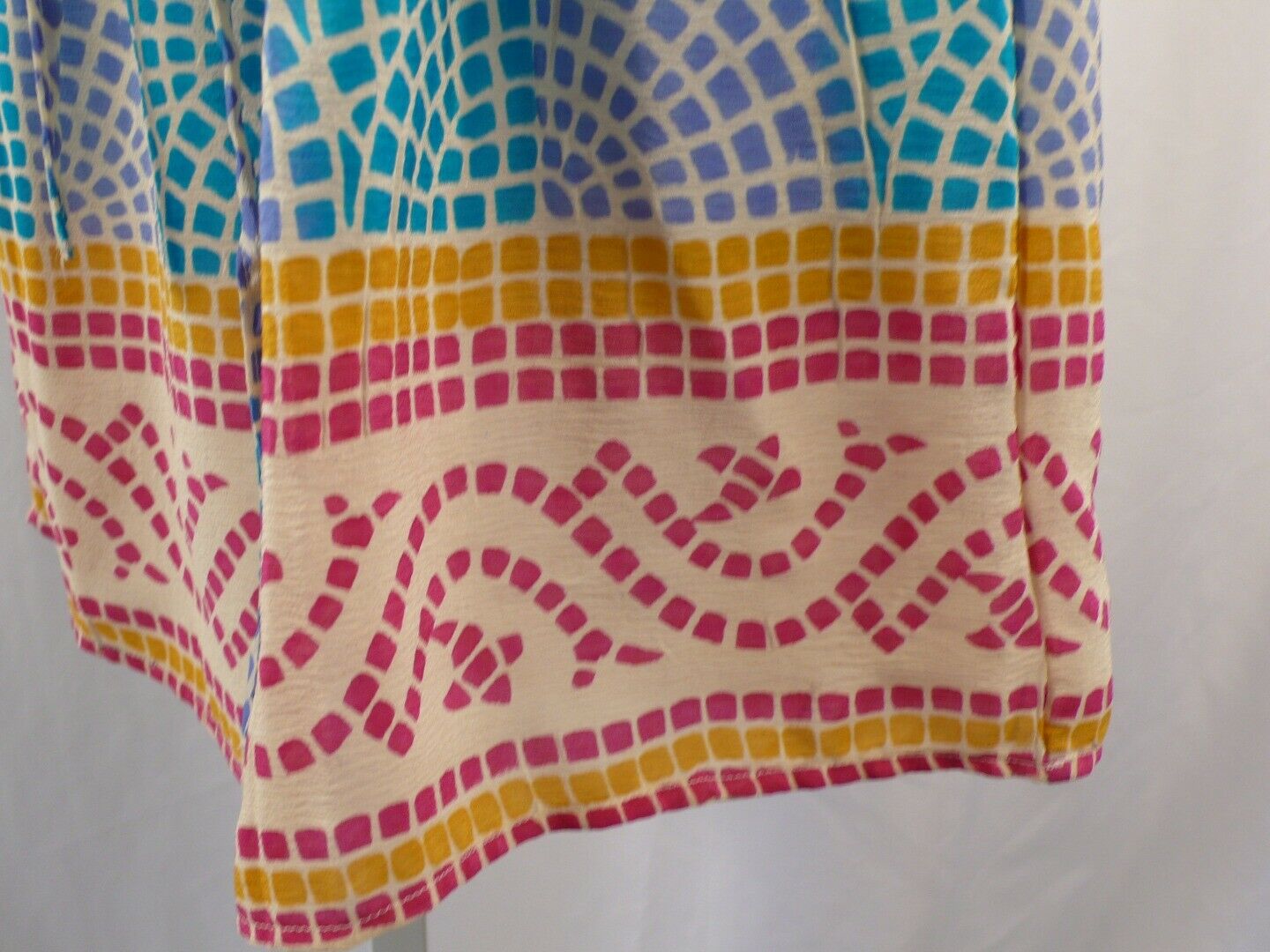 TOLANI Teal Lavender Beige Pink Mosaic Print Short Sleeve Silk Dress Sz XS - Image 6