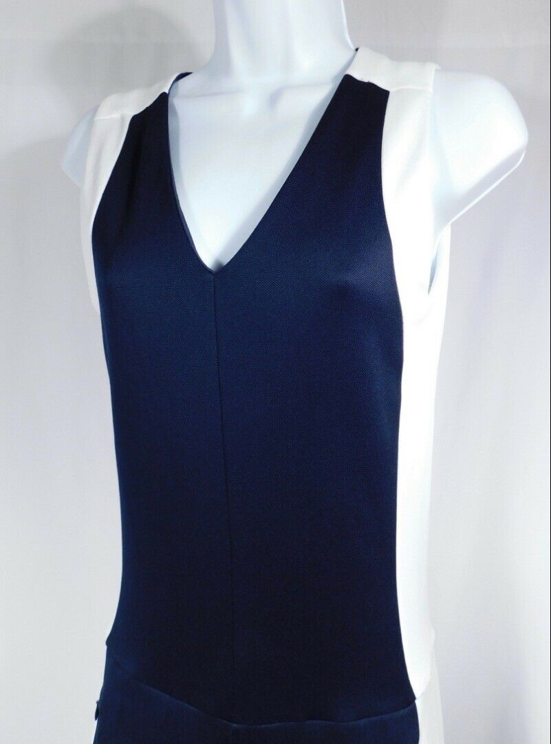 TORY BURCH Navy Blue Off White Accent Sleeveless V-Neck Jumpsuit Sz S/P - Image 3