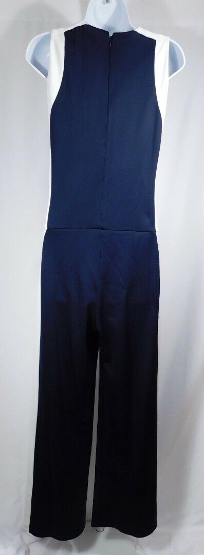 TORY BURCH Navy Blue Off White Accent Sleeveless V-Neck Jumpsuit Sz S/P - Image 6